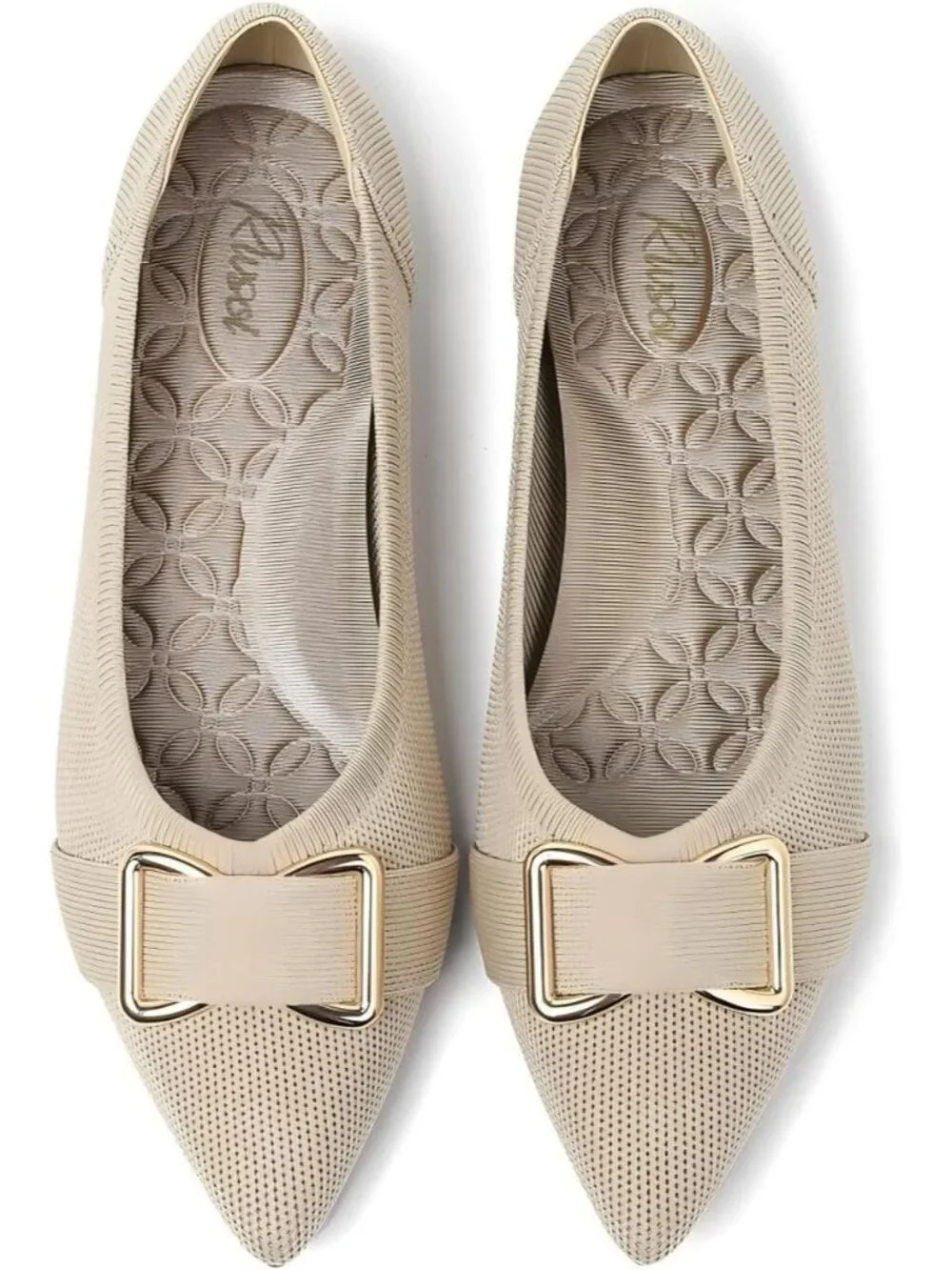 Women's Beige Arch Support Dress Pointed Toe Comfortable Knit Ballet Flat Shoes